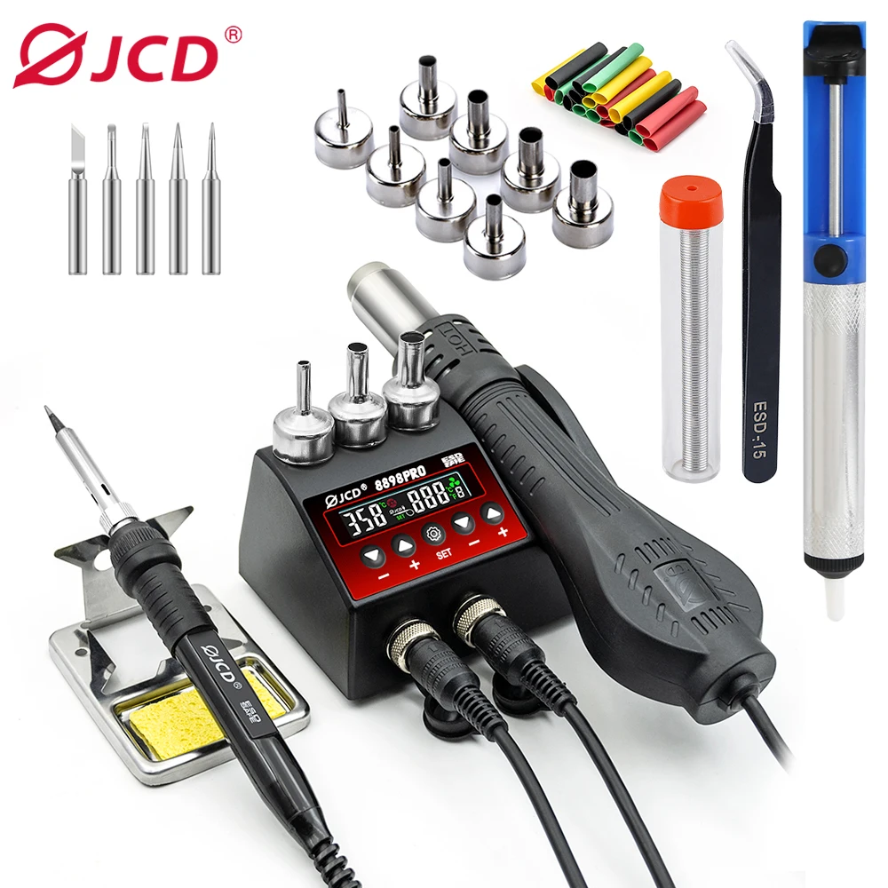 

JCD 8898 soldering station 2 in1 750W hot air gun LCD display mobile phone welding rework station repair soldering iron