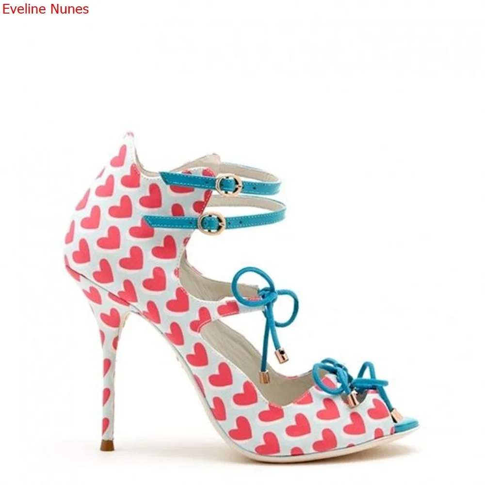 

Mixed Colors Pink Heart Pumps Summer Women's Stiletto Buckle Strap Peep Toe Fashion Classic Sexy Casual Beautiful Good Shoes