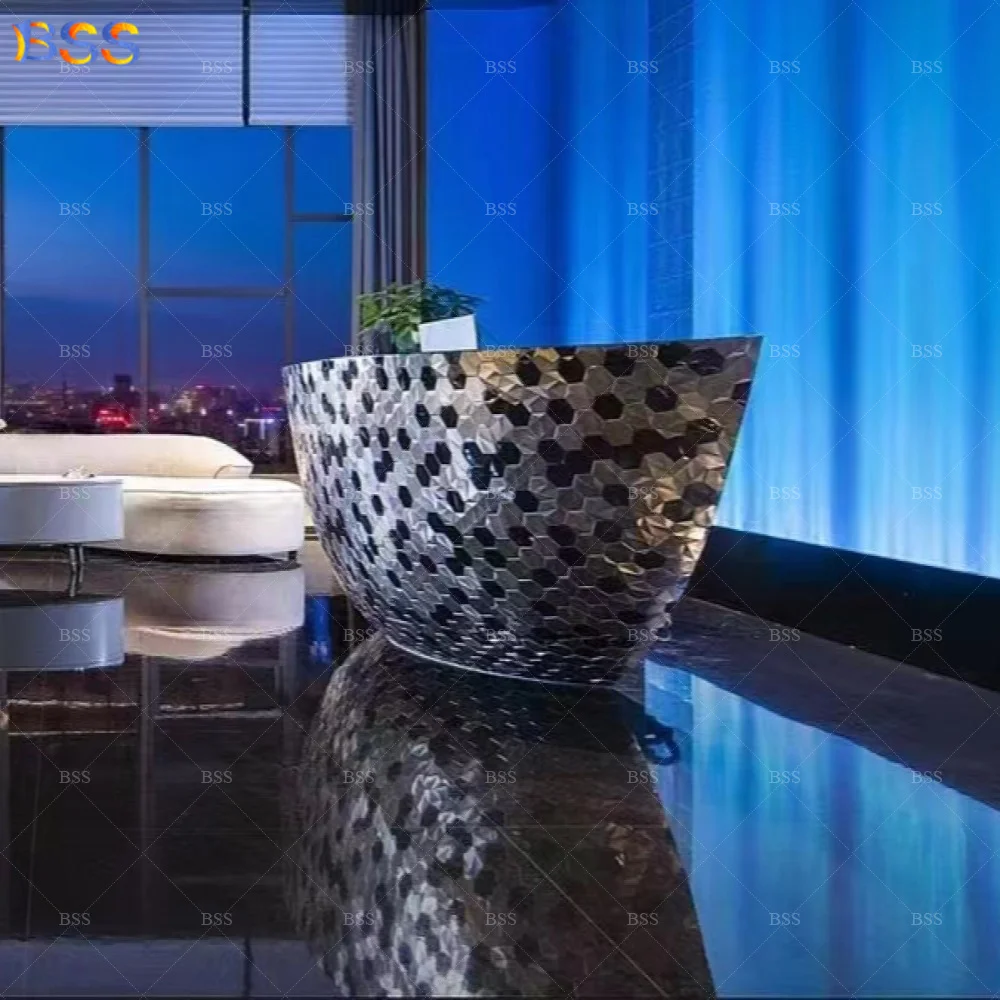 Customized.Luxury Stainless Gold Reception Desk for Hotel Lobby Bespoke Rounded Shape Spa Front Desk Modern Salon Receptionist D