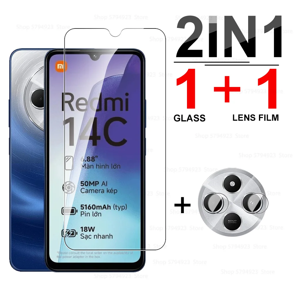 Vidrio Templado 2 en 1 para Xiaomi Redmi 14C 4G, Protector de pantalla para Redmi 14 C, Redmi14C, Redmy14C, 14 C, C14, película de lente de cámara