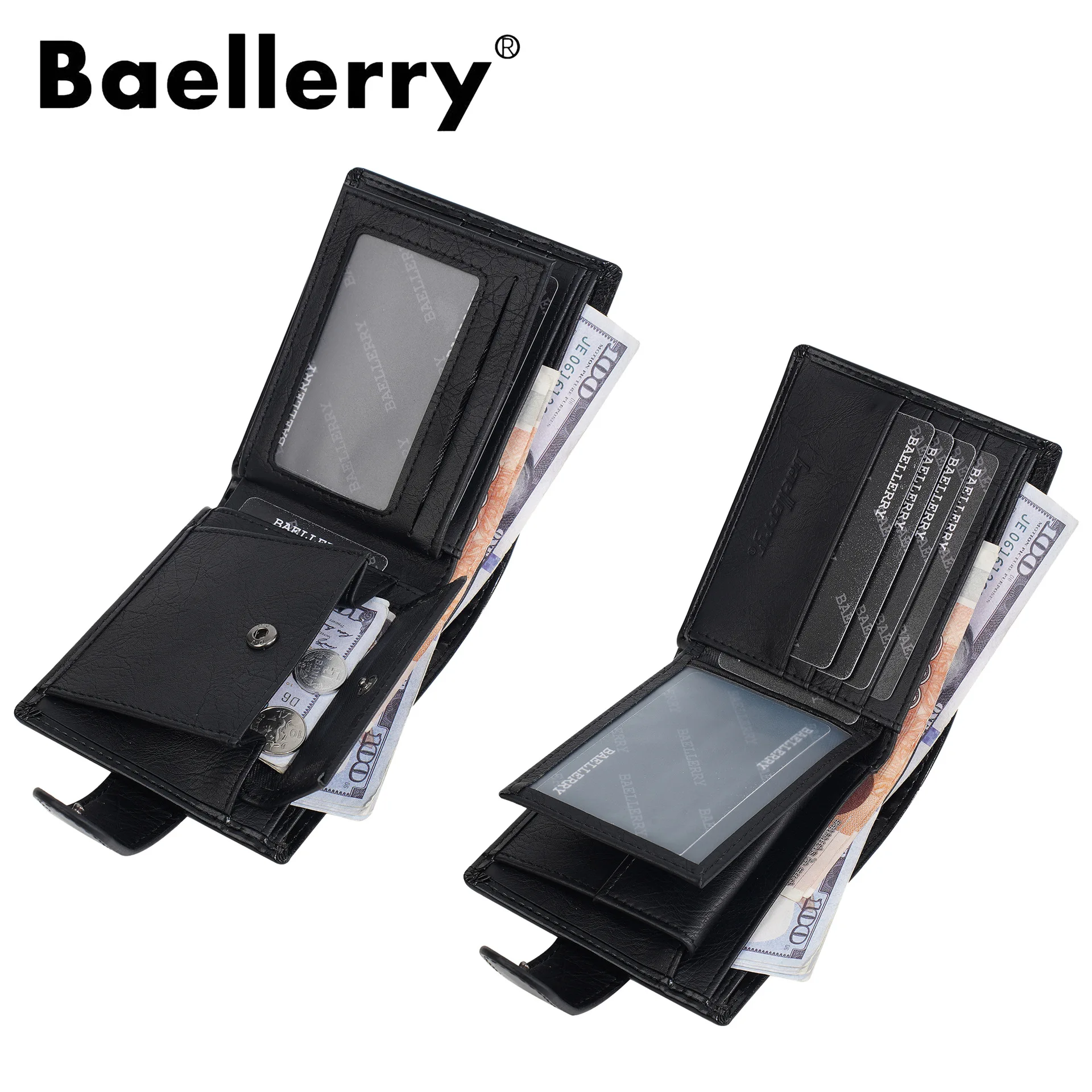 Men's large-capacity cash, short, high-end buckle, multi-position business wallet