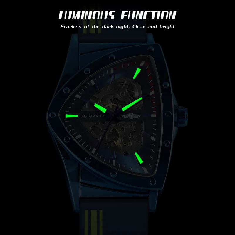 WINNER 395C marca de moda reloj mecánico automático para hombres correa de silicona luminosa impermeable relojes de negocios casuales para hombres