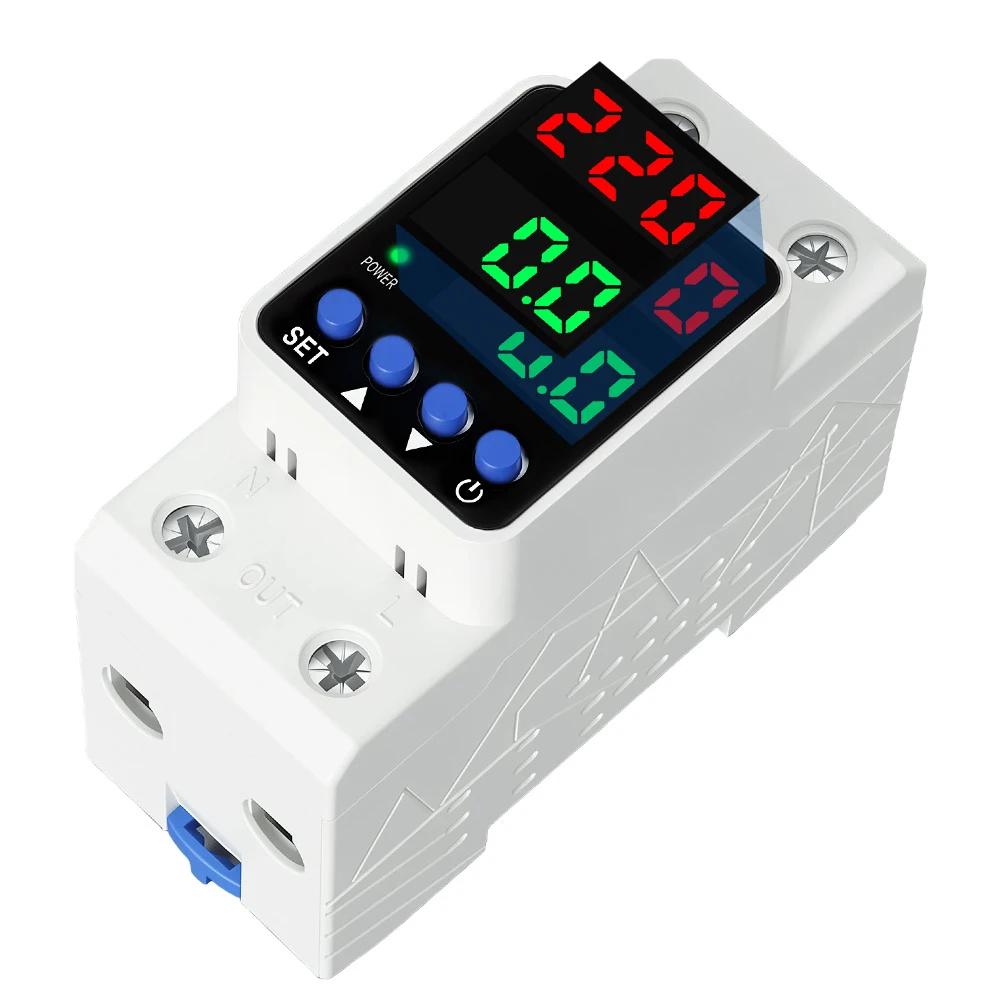 40A 63A DIN adjustable overvoltage and undervoltage current protector AC 230V self resetting digital voltage protection switch
