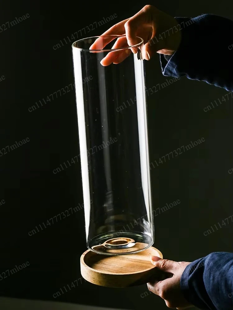 2L Micro Landscape Teahouse Tabletop Fish Tank Viewing Cylindrical Household Mini Miniature Glass Fish Tank
