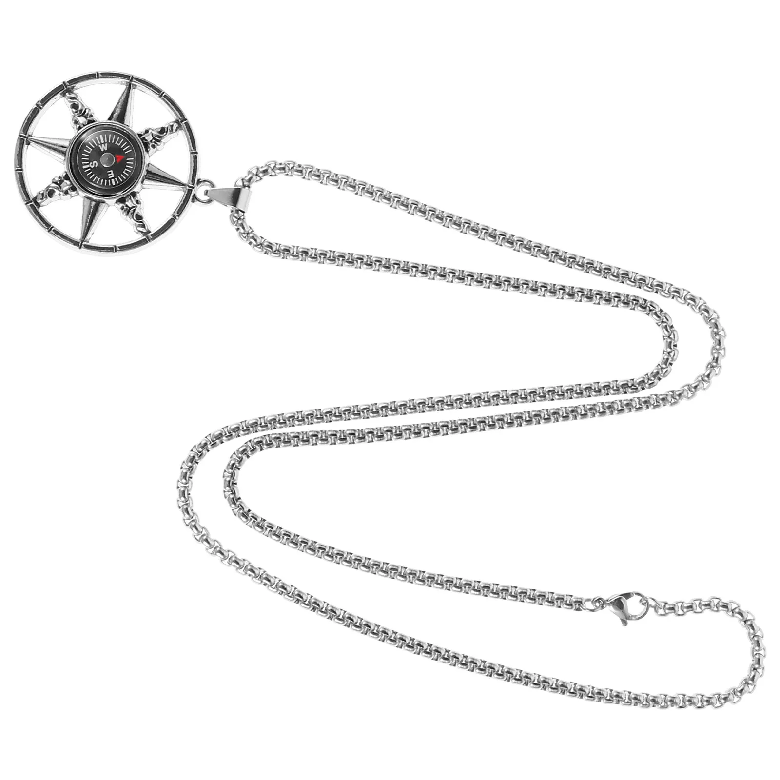 Collar con Brújula de Acero de Titanio, Elegante y con Forma Única, Colgante Direccional Funcional para Hombres y Mujeres, Regalo para Camping, Senderismo y Aventuras