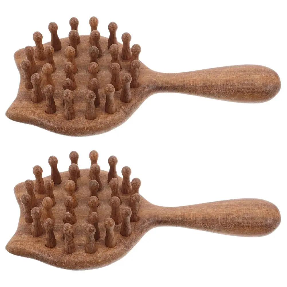 

2 Pcs Meridian Massage Comb Durable Wood Cat Design Scalp Massager Wide Tooth Detangle Hair Portable Versatile