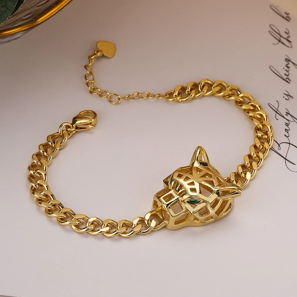 Hip-hop Fashion Leopard-Shaped Pendant Bracelets For Women/Girls, Delicate Bangles With Cubic Zirconia lucky Jewelry