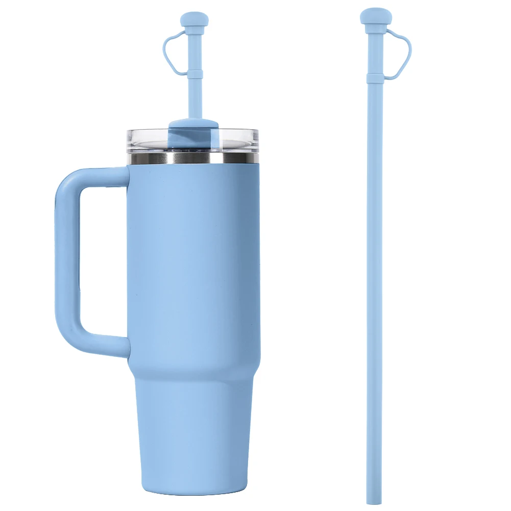 

Silicone Replacement Straw with Straw Cover Long Reusable Straw Soft Straw for Stanley 20/30/40oz Tumbler