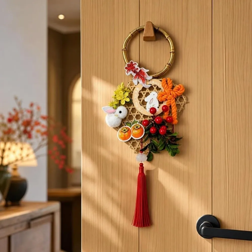 Lantern Hanging Mid-Autumn Festival Ornaments Bamboo Weaving Pendant Wall Decoration Flower Rabbit Door Ornaments Indoor