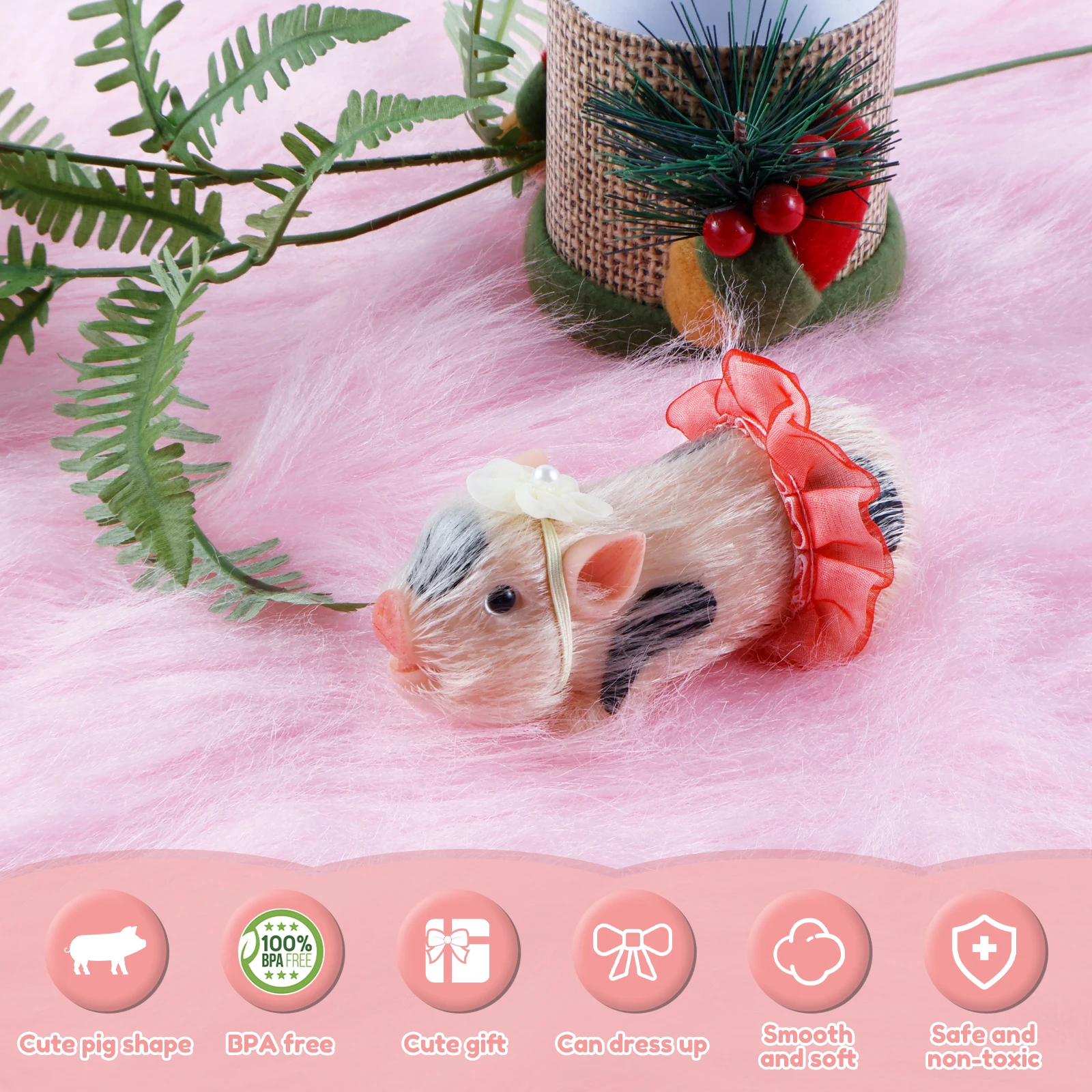 Lifelike Silicone Pig Doll Toy Mini Soft Pigle Piggy with Cloth Dress Up Games Simulat Animal Play House Pretend Toy Kids Gift