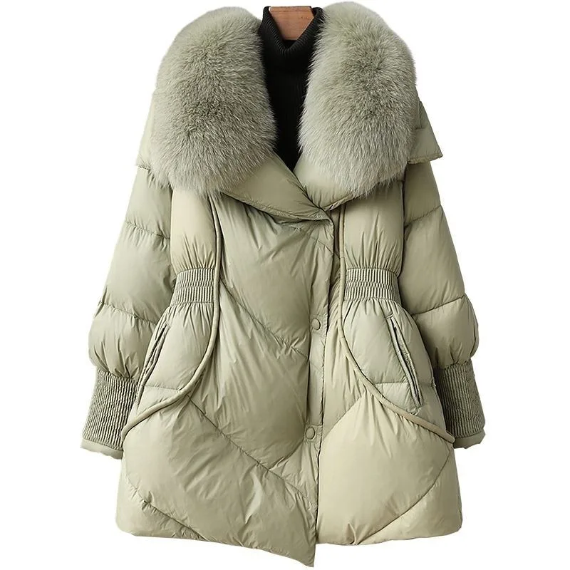 2025 new fox fur coat white down jacket female winter long high-end light luxury fashion women\'s wear thick warm  coats women