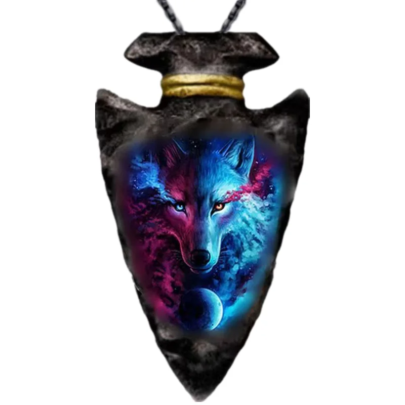 Creative Stainless Steel Triangle Pendant Punk Animal Wolf Necklace Hip Hop Necklace for Men Stainless Steel Jewelry Party Gift