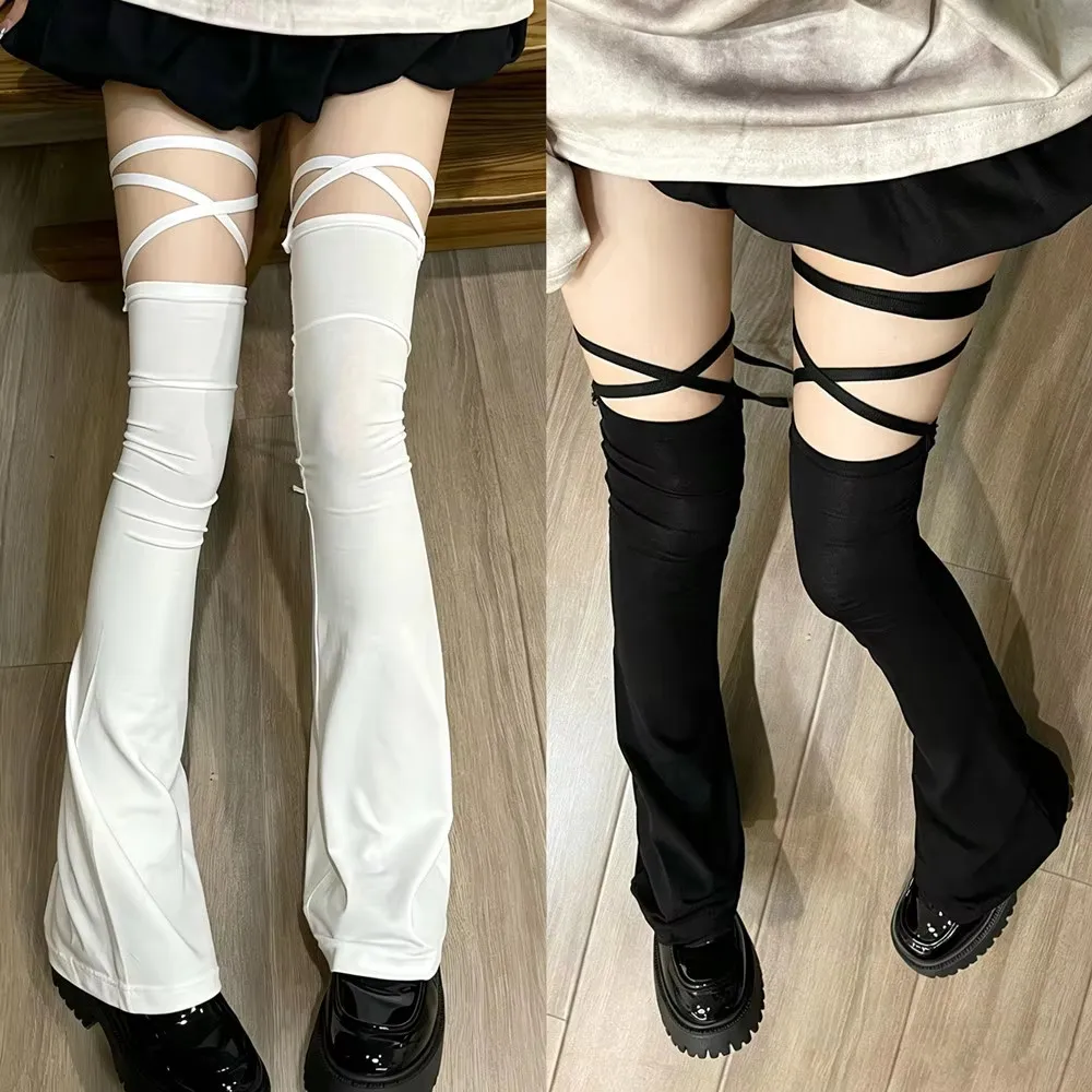 Y2k Women Leg Warmer Soft Solid Color Over The Knee High Sock Black White Gothic Lolita Leg Stocking Horn Shaped Cuffs For Party view 6
