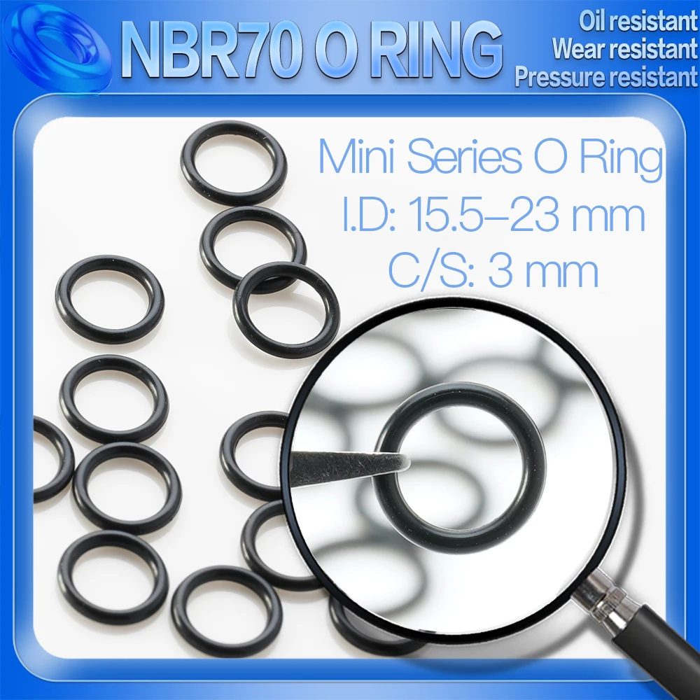 100PCS/Lot Nitrile Rubber Black NBR CS 3 MM ID 15.5/16/16.5/17/18/19/19.2/20/21/21.2/22MM O Ring Gasket Oil Resistant Waterproof