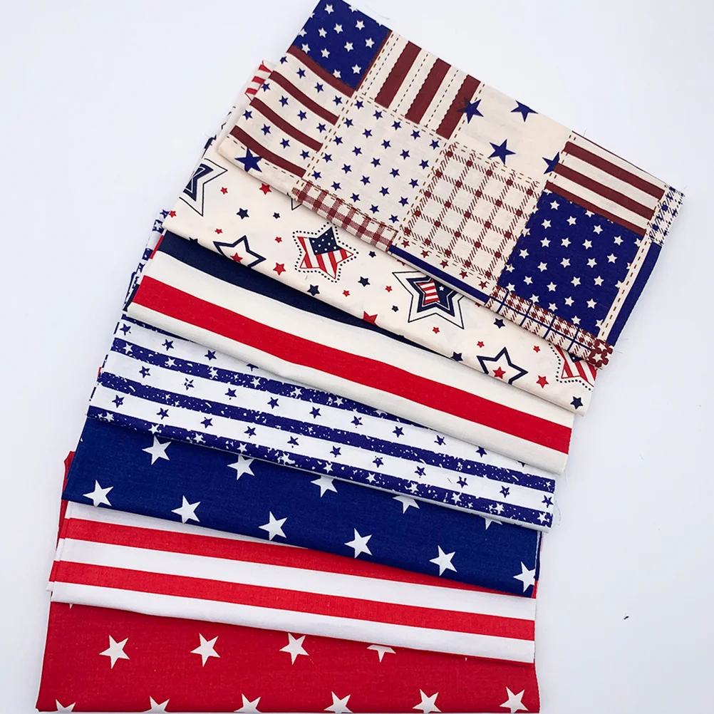 7 Pcs Handmade DIY Fabric Cotton Cloth Sewing Quilt Quilting Square Patchwork Fabrics for Flag