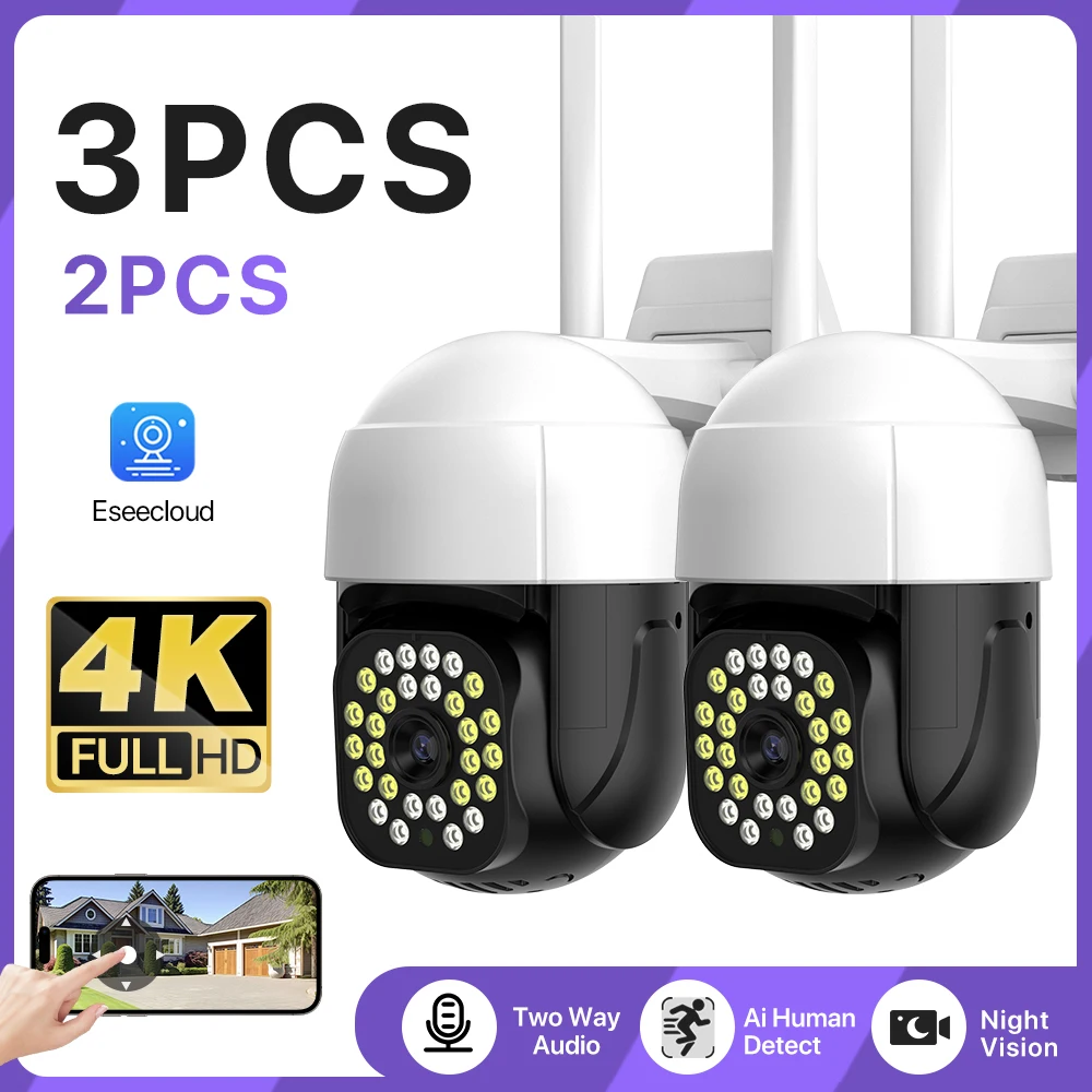 

3pcs 2pcs 4K Outdoor IP Camera WIFI Auto Tracking Waterproof PTZ Camera Video Surveillance Secuirty Protection Camera Eseecloud