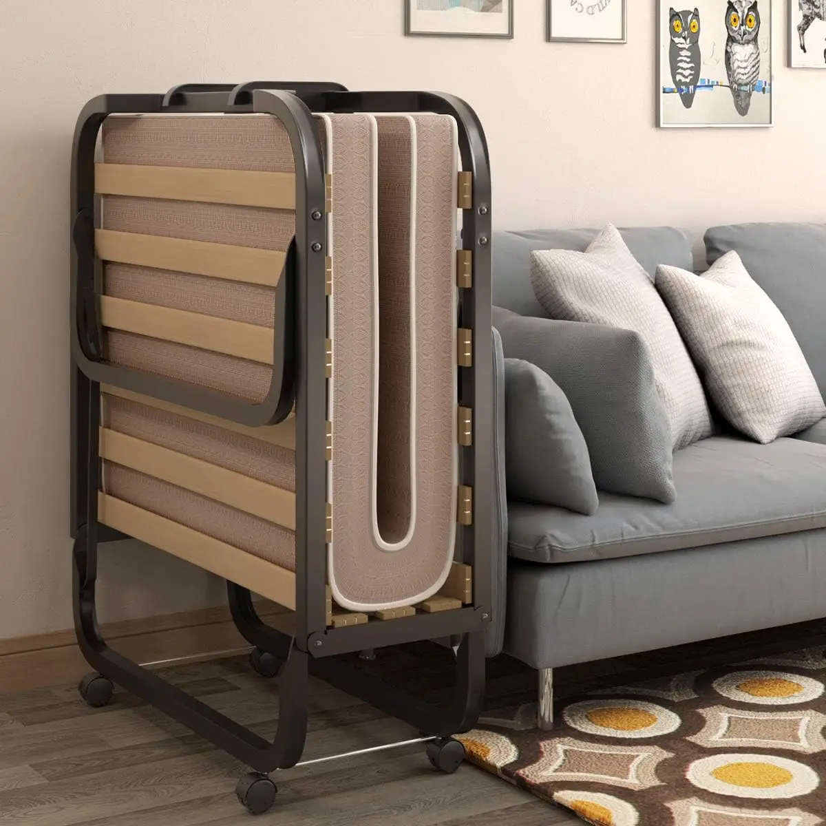 Letto pieghevole pieghevole con materasso da 4 pollici per adulti, letto per ospiti portatile pieghevole con materasso in memory foam e robusta struttura in metallo