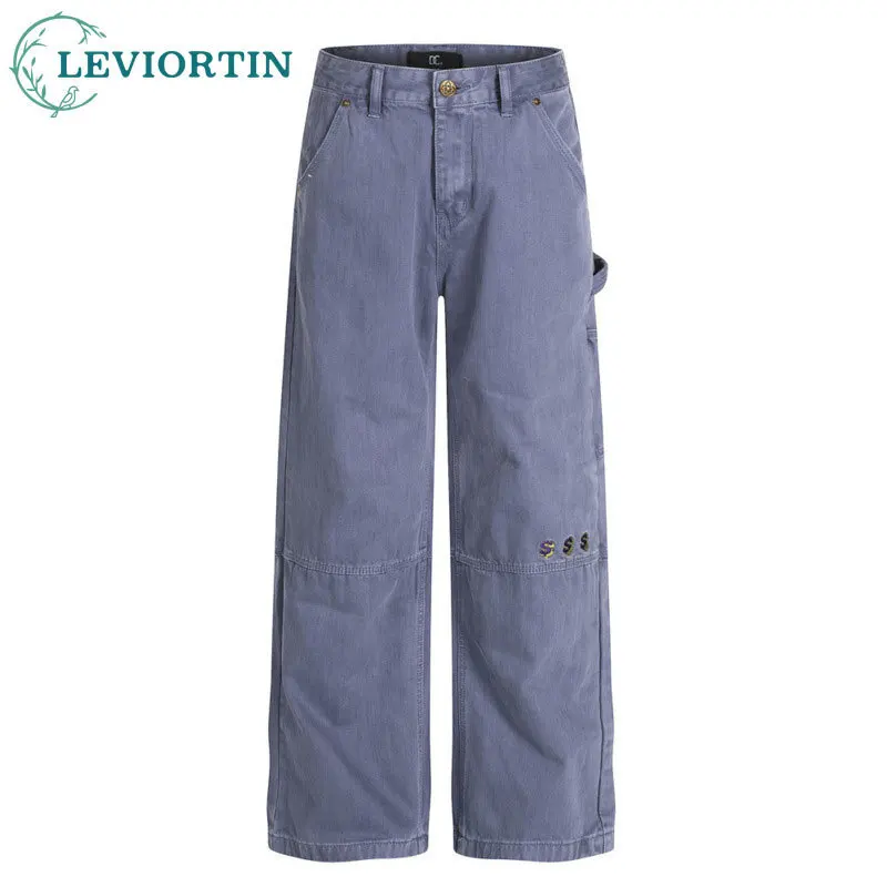 

Men's youthful and trendy design with split pockets and wide leg casual work pants, punk street style loose straight leg pants