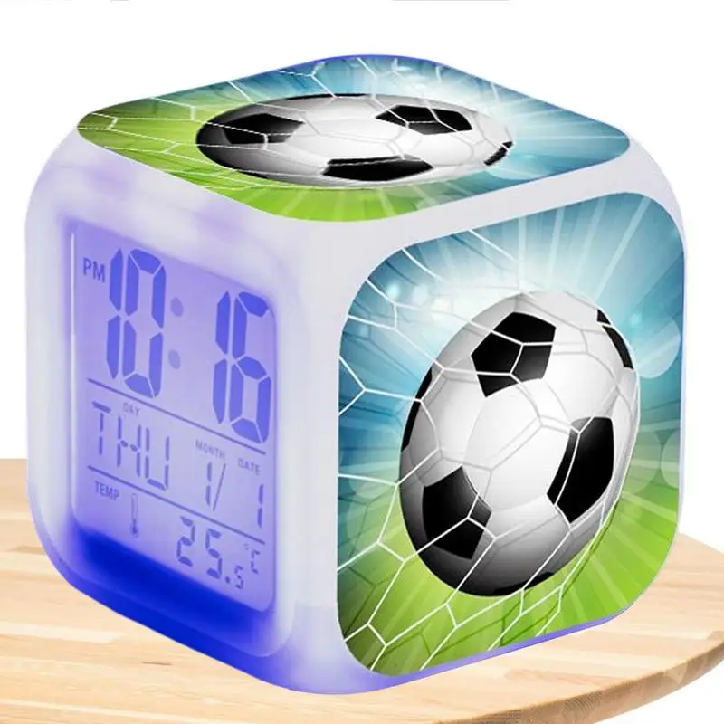 Soccer Light LED Alarm Clock Decoration Color Change Children's Bedroom Digital Light Alarm Clock Decoration Cartoon Gifts Toys