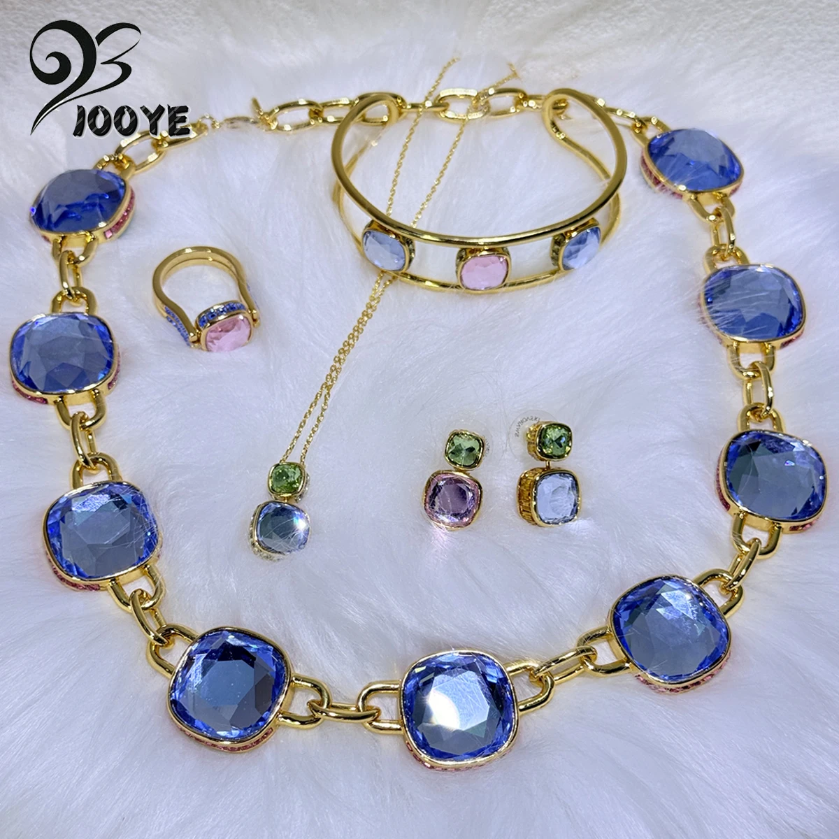 

Original 2025 New Trend Fine Anniversary Jewelry Sets Charm Pink Double sided Crystal Fashion Women's Necklace Bracelet Earrings