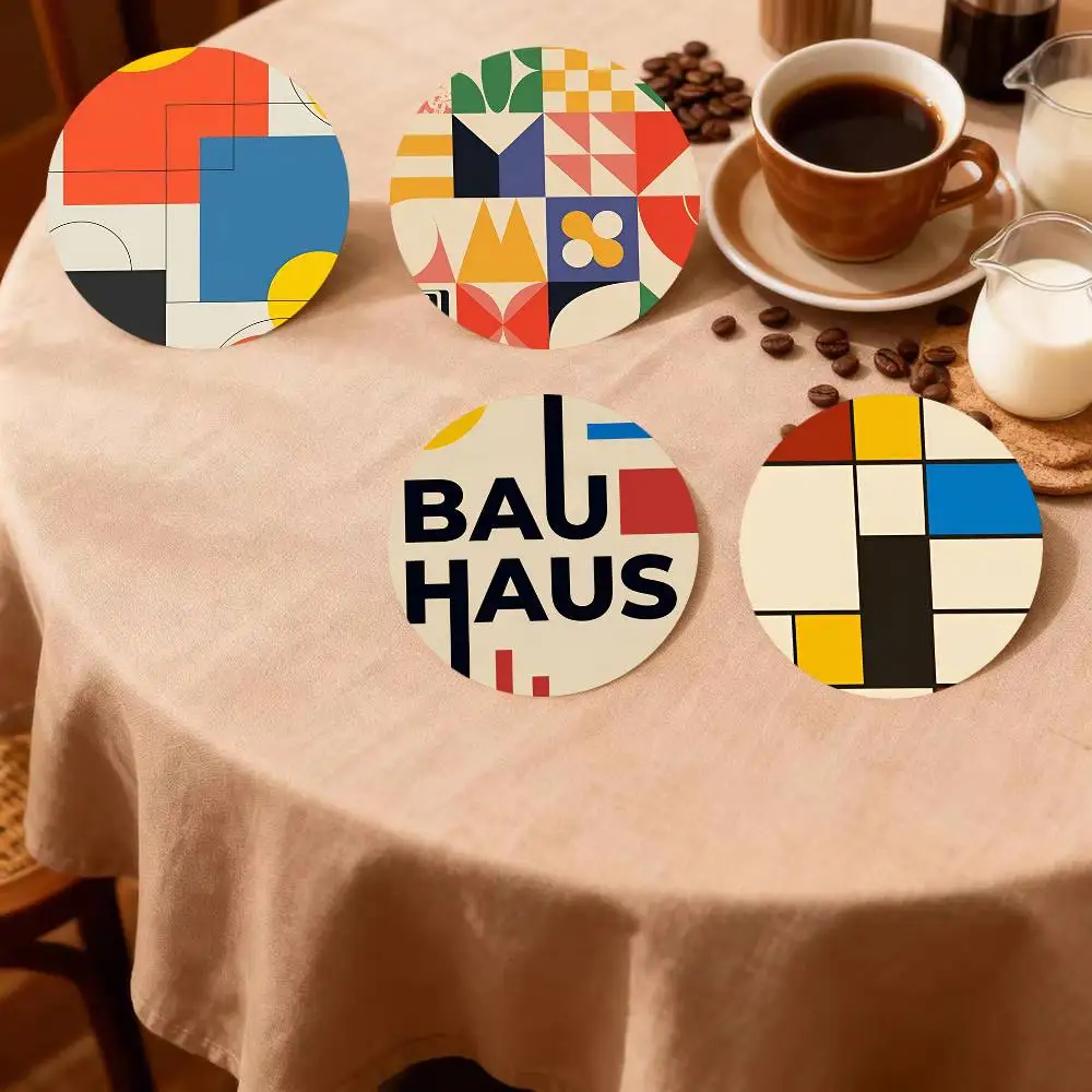 Abstract Bauhaus Round Wooden Coasters Suitable For Restaura