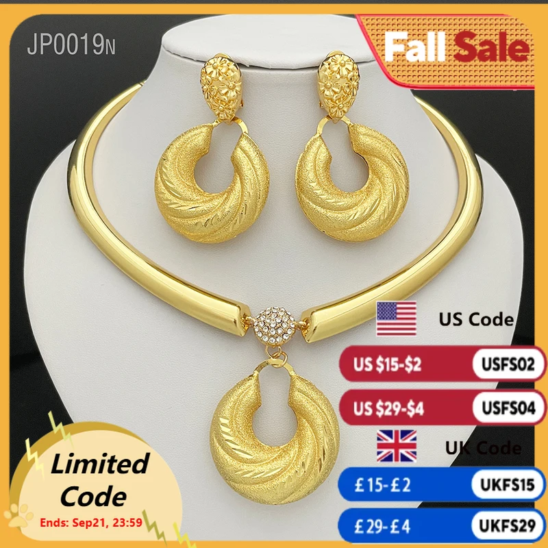 

New Women Necklace And Earrings Set Luxury Design 18K Gold Plated Dubai Fashion Jewelry For Wedding Party