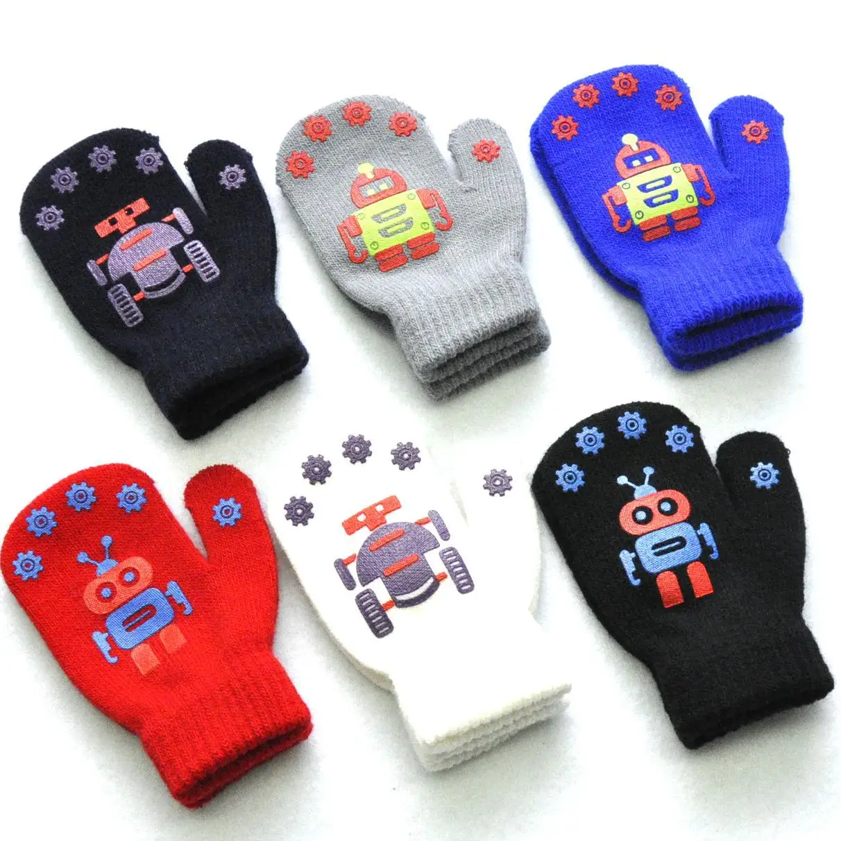 Winter 1-4Y Children Little Robot Knitted Warm Gloves For Baby Students New Full Finger Mittens Outdoor Cycling Skiing Gloves