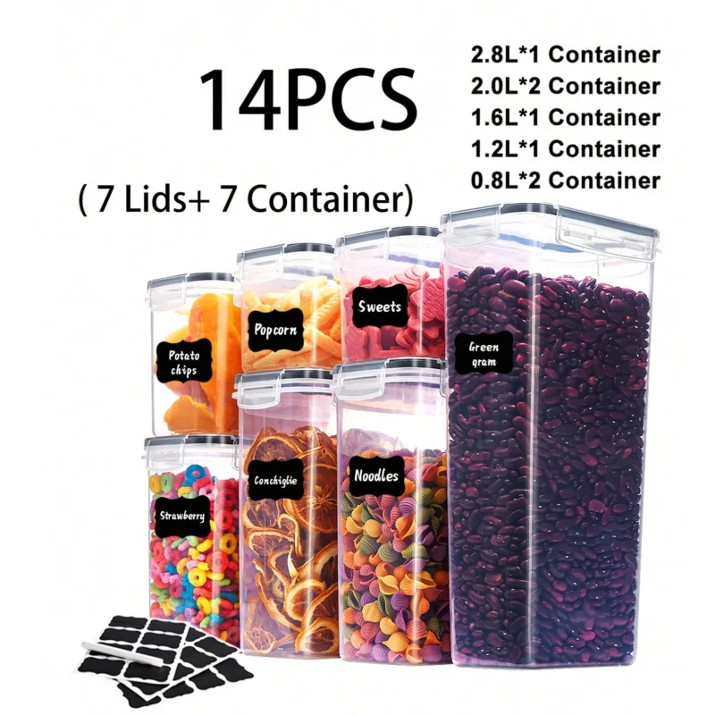 

48pcs Food Jars And Jars, Airtight Food Storage Containers With LIDS, Plastic Kitchen Pantry Storage Containers For Sugar, Flour