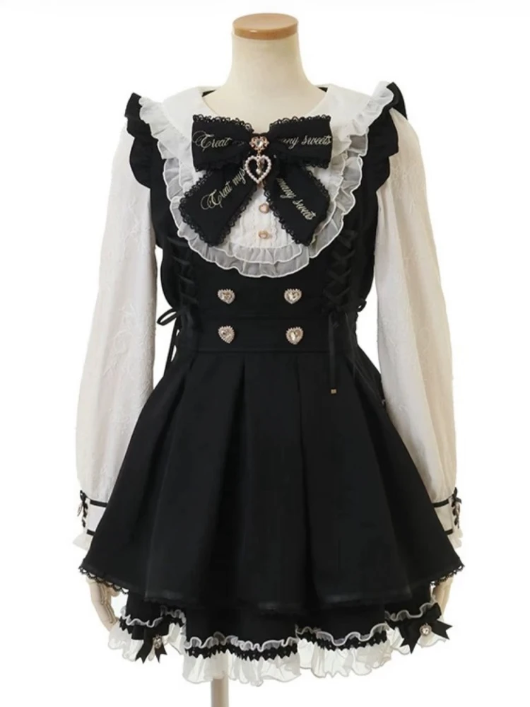 2026 Spring Lolita Kawaii Dress Women Casual Long Sleeve Vintage Y2k Mini Dress Vintage Japanese Style One Piece Dress Korean