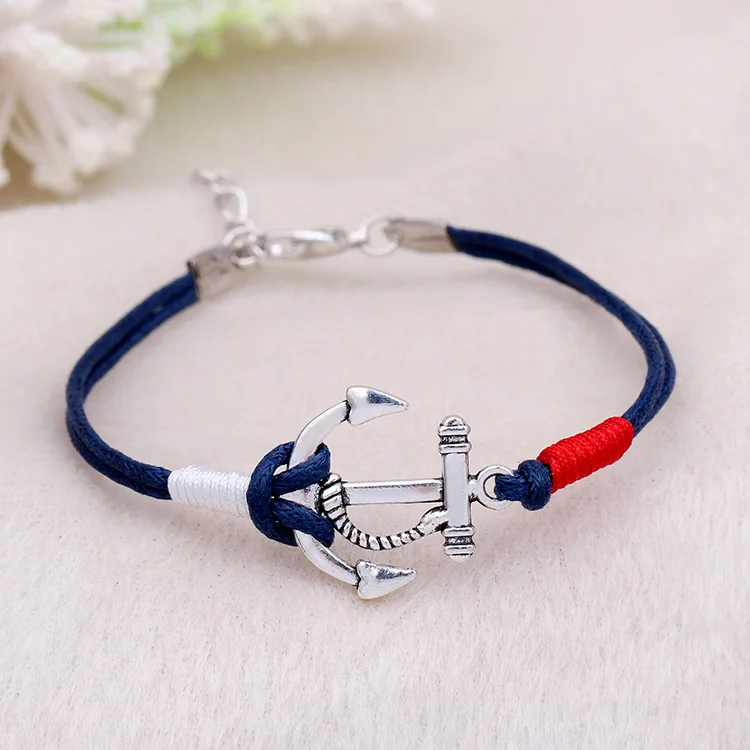 Hot selling blue anchor nautical rope bracelet for unisex jewelry mens bracelet  couple bracelet