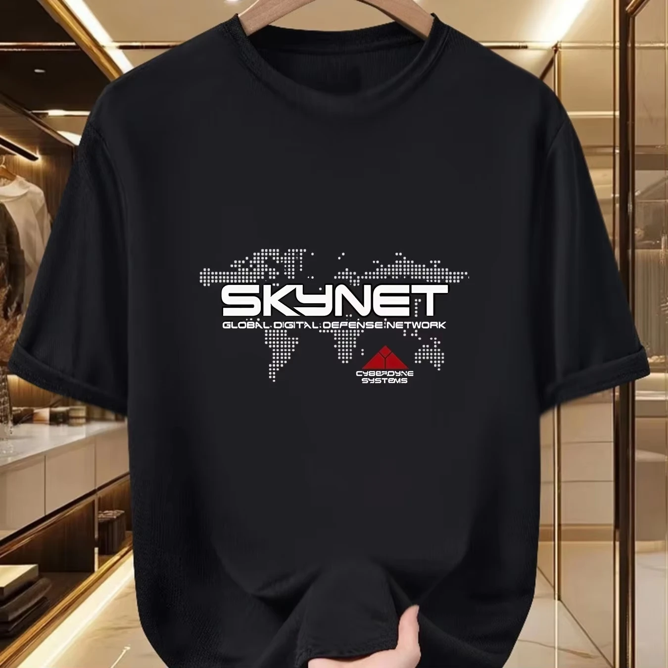 2026 New SKYNET Oversized Unisex Streetwear Sci Fi World Map Dot Graphic T Shirt Tech Letter Logo Front Print Tee