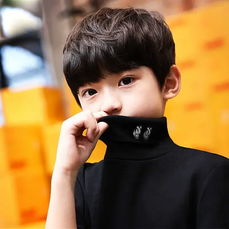 2023 سترة الأطفال بلوزات عالية الرقبة للبنين ملابس الفتيات الياقة المدورة الملابس محبوك سترة ل 4 6 8 10 11 12 سنة