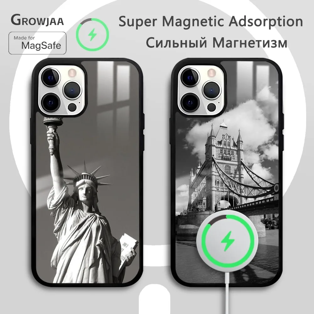 Classic Dark World Landmarks Phone Case For iPhone 16 15 14 13 12 11 Pro Max Plus Mini New Magsafe Mirror Wireless Magnetic Cove