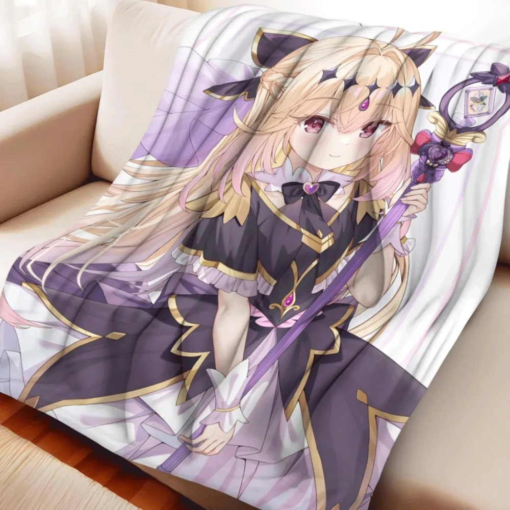Anime Flannel Throw Blanket Ruruka Blonde Magical Girl With Magic Staff Warm Sofa Bedding Gift