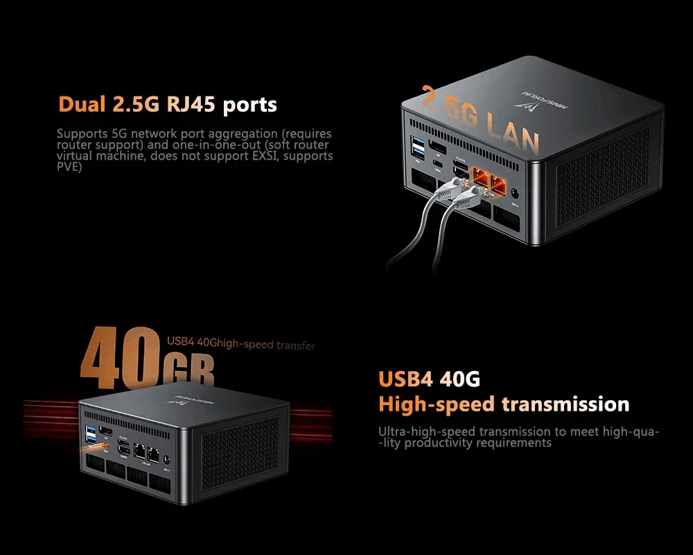 MINISFORUM OCuLink Gaming Mini PC UM890 UM880 Pro AMD Ryzen 7 8845HS R9 8945HS 2*PCIE4 2*USB4 2*DDR5  Windows 11 Computer WiFi6E view 5
