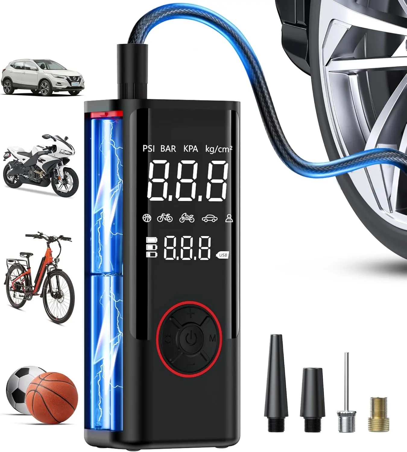 

Portable Cordless Air Compressor for Car, Bike, Motorcycle Tires with Pressure Gauge, 150PSI Battery Power Pump