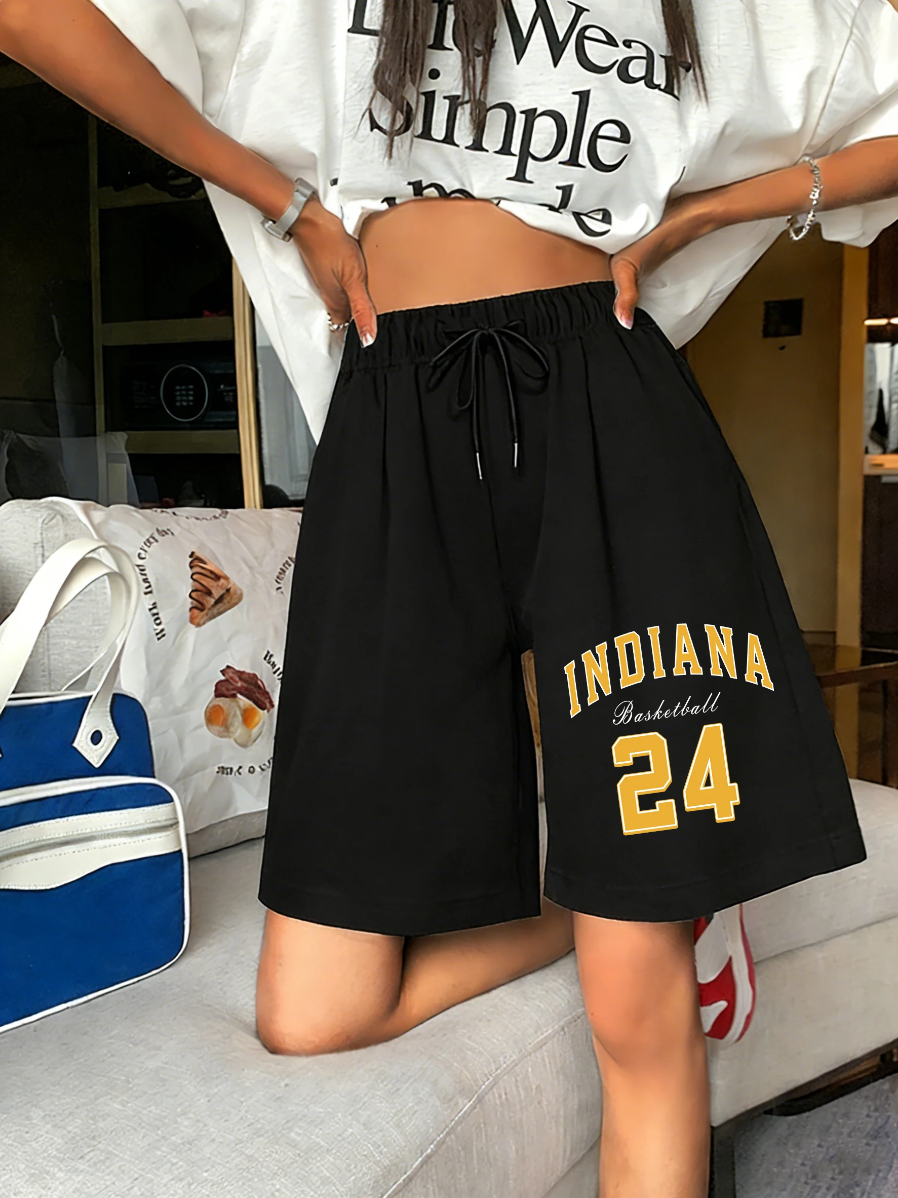 

Женские шорты Indiana Basketba 24 с принтом, повседневная летняя спортивная одежда, эластичные брюки для бега, дышащая одежда для спортзала с широкими штанинами