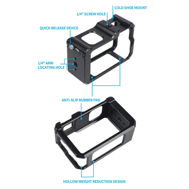 حافظة ملحقات من الألومنيوم لـ DJI Osmo Action 3 4 كاميرا جبل الإسكان الإطار حامي قذيفة قفص محول لقاعدة مخلبين