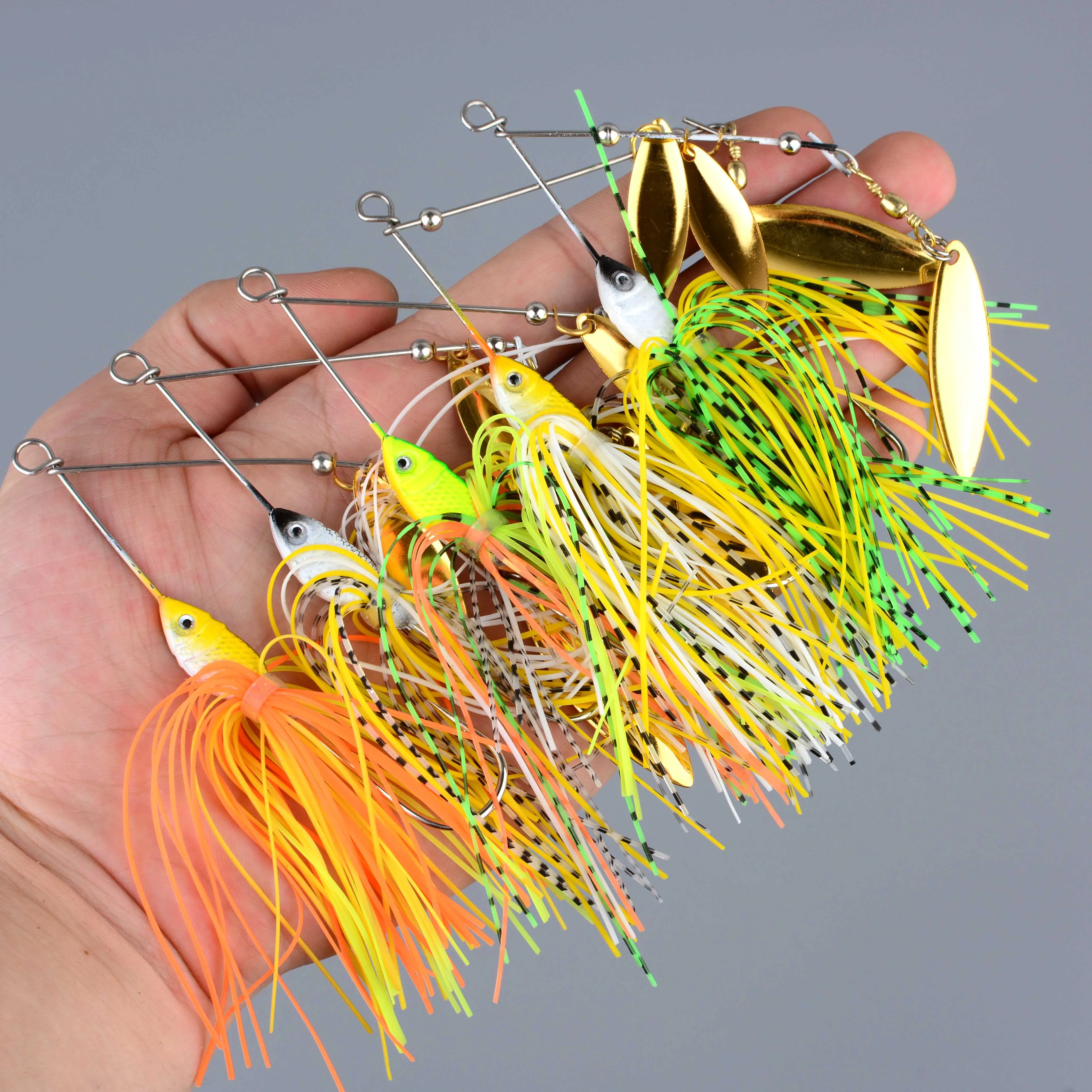 Spinnerbait de alambre metálico con falda para lubina y lucio