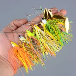 Spinnerbait de alambre metálico con falda para lubina y lucio