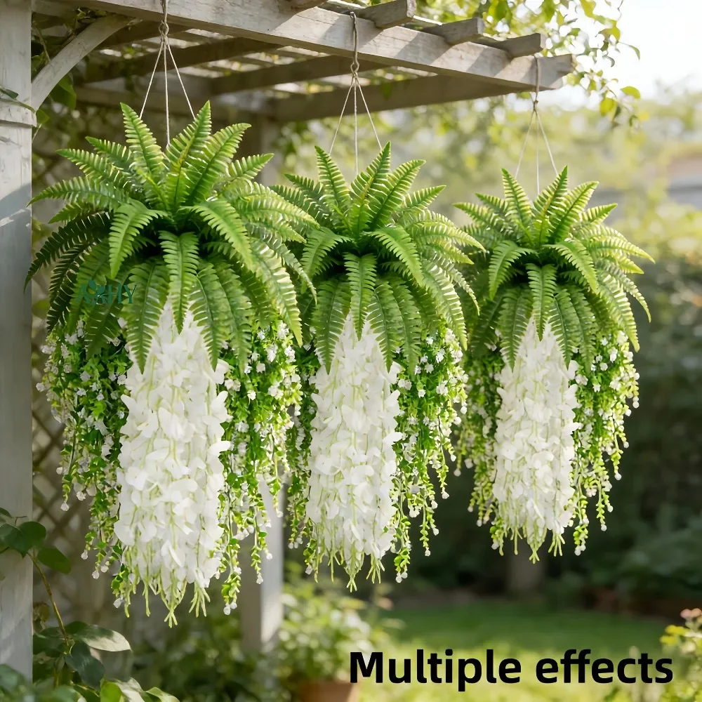 33PCS Artificial Hanging Plants Camellia and Wisteria Vines with Boston Fern Sets Outdoor Garden and Wedding Modern Decor 2026