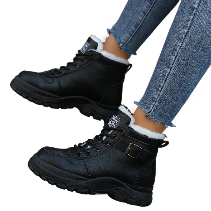 

2026 Winter Warm Sport Boots Women's Short Plush Ankle Boots Fashion Versatile Platform Lady Shoes Lightweight Sneakers Botas 43