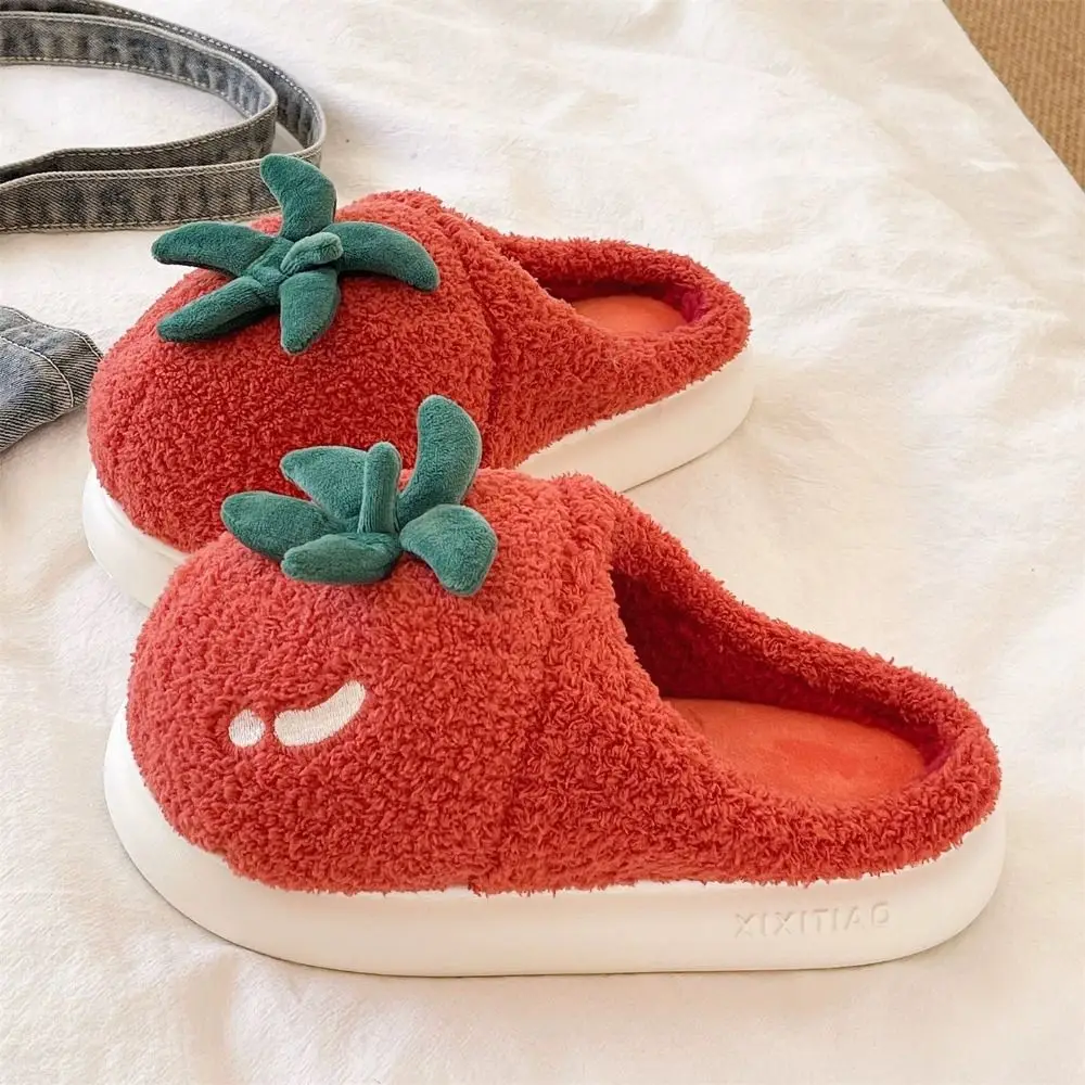 Houseshoes الشتاء أفخم الطماطم النعال لينة المضادة للانزلاق الكرتون فروي النعال سميكة سوليد رشاقته الدافئة المنزل أحذية قطنية النساء
