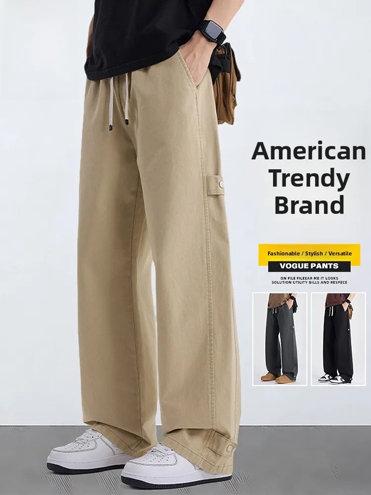 

American Sle Casual Pants Men's Spring New Loose Straight Leg Long Trousers Cotton Comfortable Straight Cut Trousers