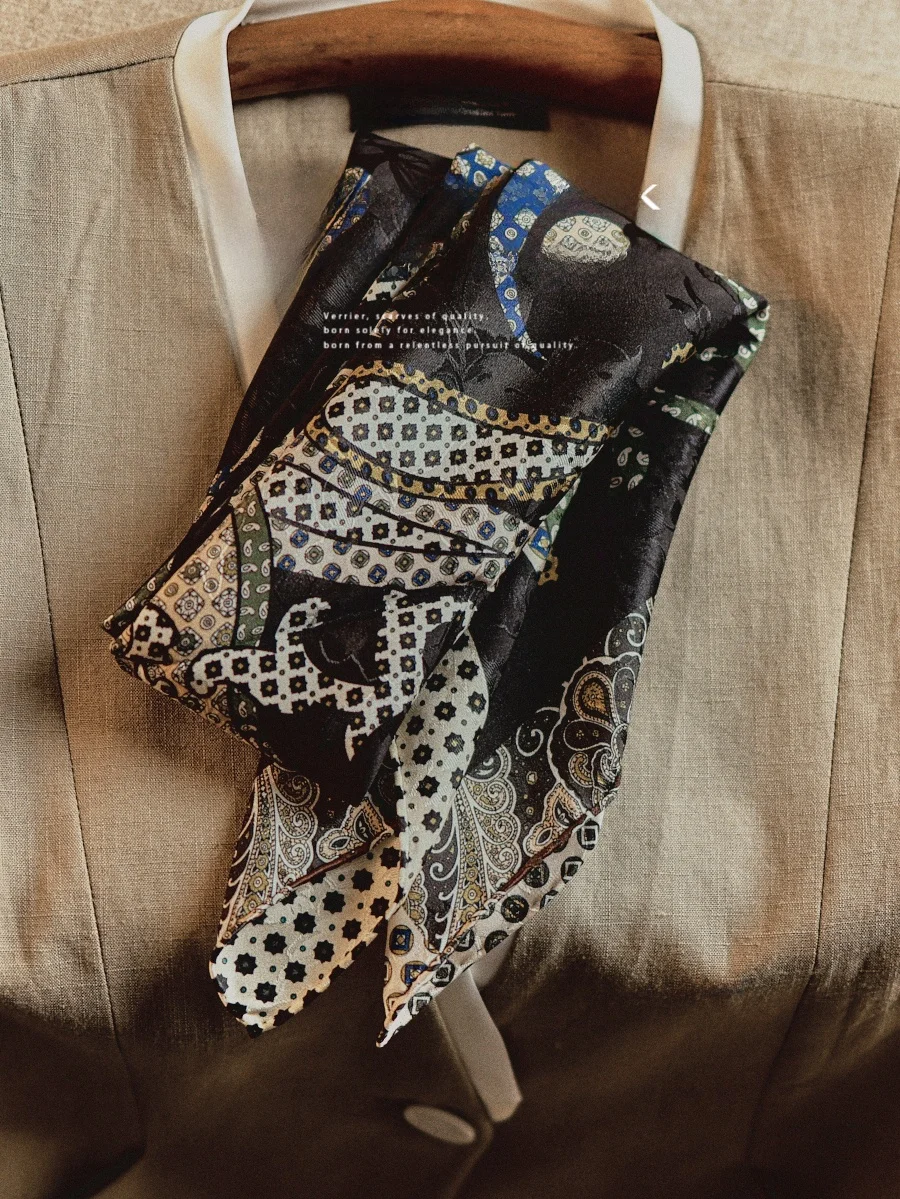 heavy-work-silk-scarf-women's-00-silk-twill-square-scarf-ele-geometric-pattern-versatile-faion-accory