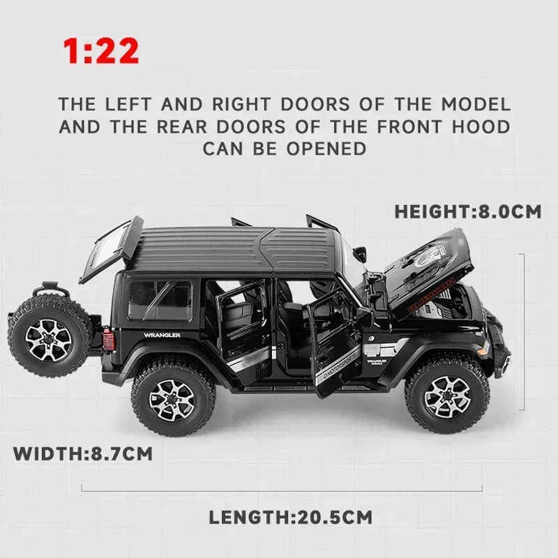 1:22 Jeep Wrangler Rubicon Off-Road vehicle Diecast Metal Alloy Model car Pull Back Sound Light Car Children Gift Collection