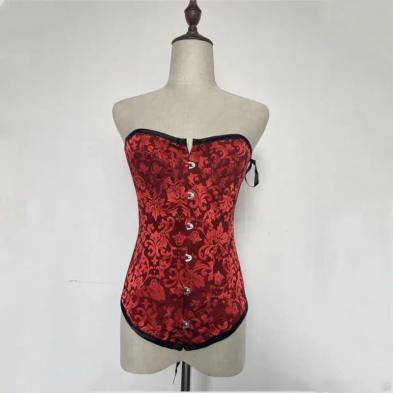 Corset surbuste floral jacquard rouge pour femme, bustier à la taille avec fermeture éclair sur le devant, corset sexy, corset grande taille, lingerie