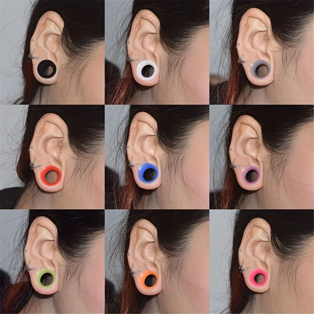 2 Pcs Silicone Comfortable Thin Double Flared Ear Plugs Flesh Tunnel Ear Gauge Expander Stretcher Earlets Earrings Ear Piercing