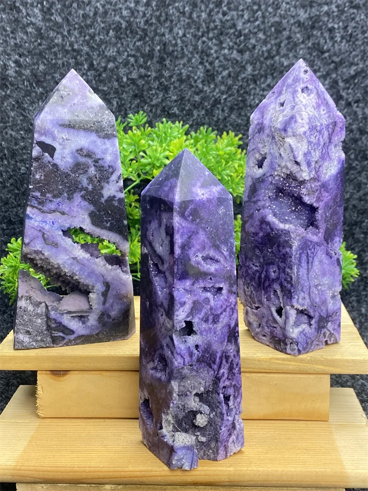 Purple Sphalerite Geode Obelisk Four-Corner Pillar Spiritual Stone Witchcraft Altar Spiritual Decoration Garden Home