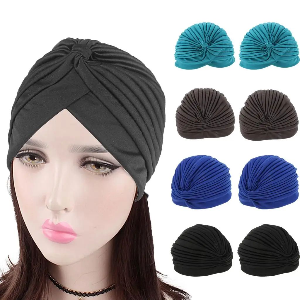 Woman Indian Style Solid Turban Hat Bandana Chemo Head Wrap Muslim Headscarf